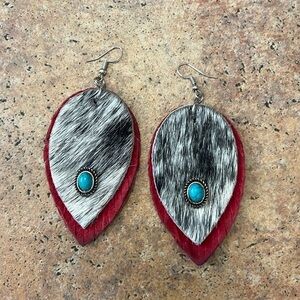 Leather and animal fur earrings